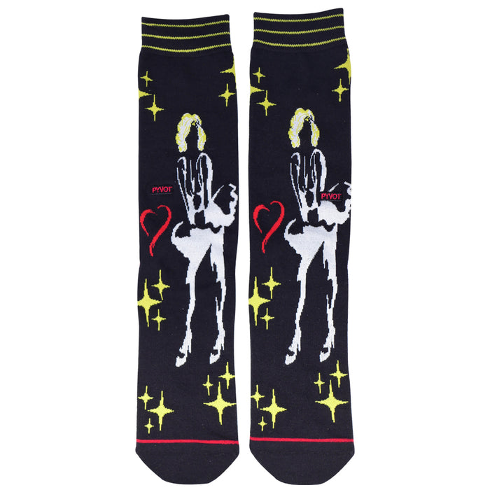 Marilyn Monroe Flying skirt socks. These classic black socks with vivid compliment the icon herself perfectly, only from PYVOT. 