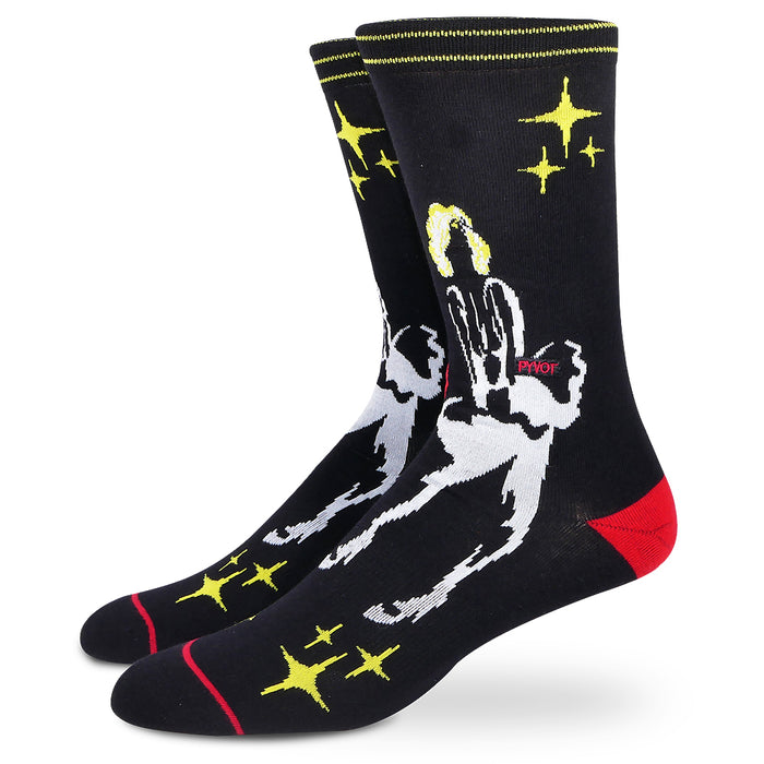 Black and white Marilyn Monroe inspired cotton socks with gold stars and red accent by PYVOT.