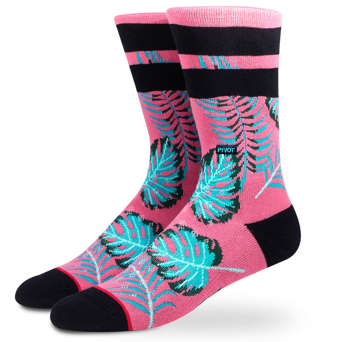 Pedal Bloom floral print cotton socks. Pink and green color makes  this flower print sock a vibrant classic from PYVOT