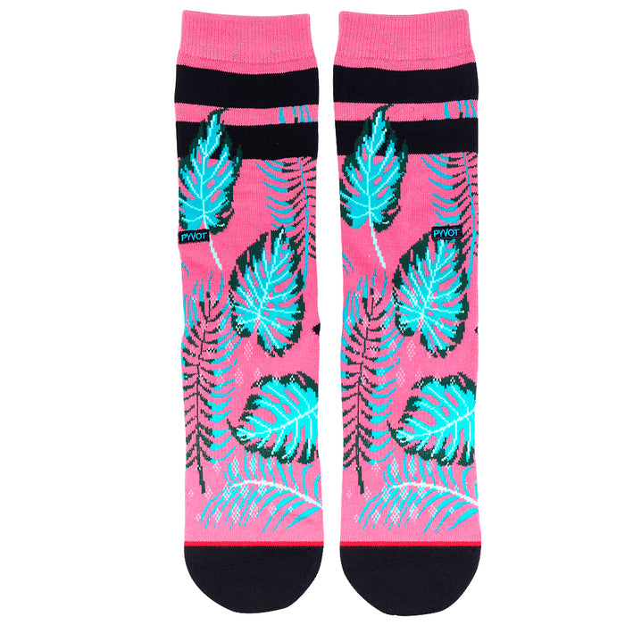 Pink Floral Cotton socks with green accents. Made by PYVOT these floral prints are made with combed cotton for a soft and breathable fit. 