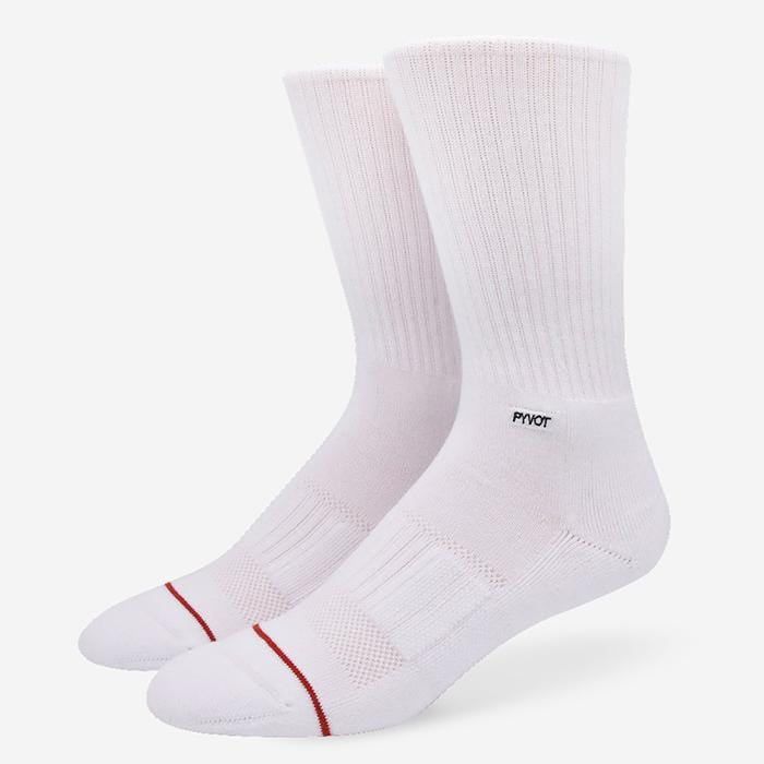 white cool thick crew sock with moisture wicking and arch support
