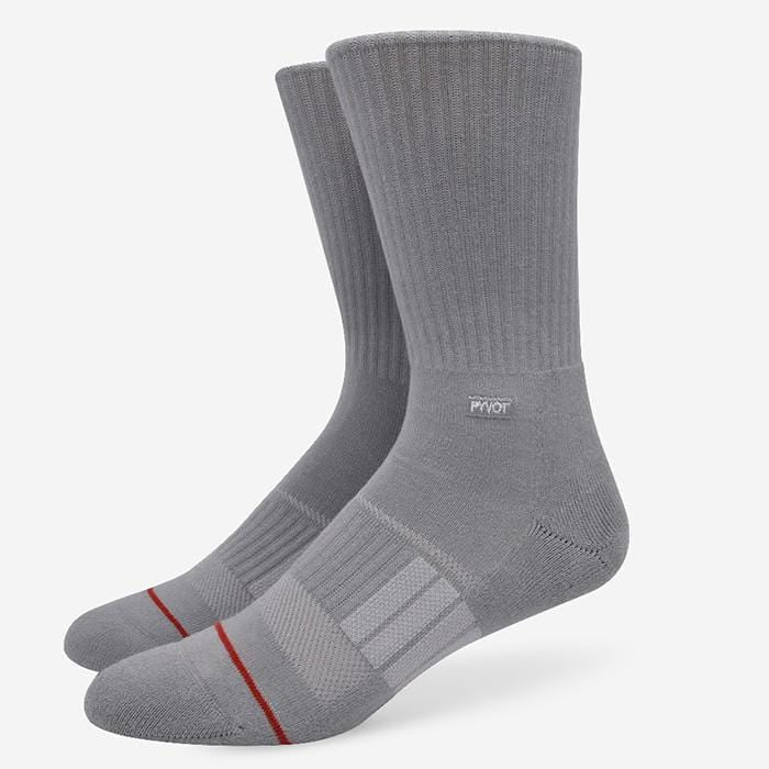 grey cool thick crew sock with moisture wicking ,anti microbial and arch support